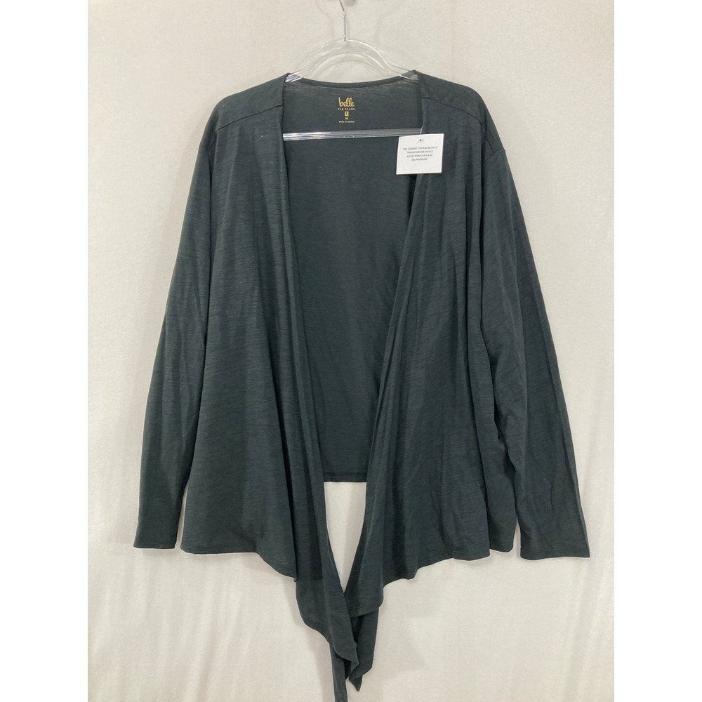 New Belle Kim Gravel Tie Front Cardigan 3X Gray Slub Knit Draped Open Front
